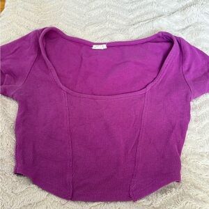 Garage Purple Scoop Neck Ribbed Crop Top